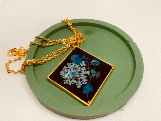 Square, gold uv resin pendant necklace