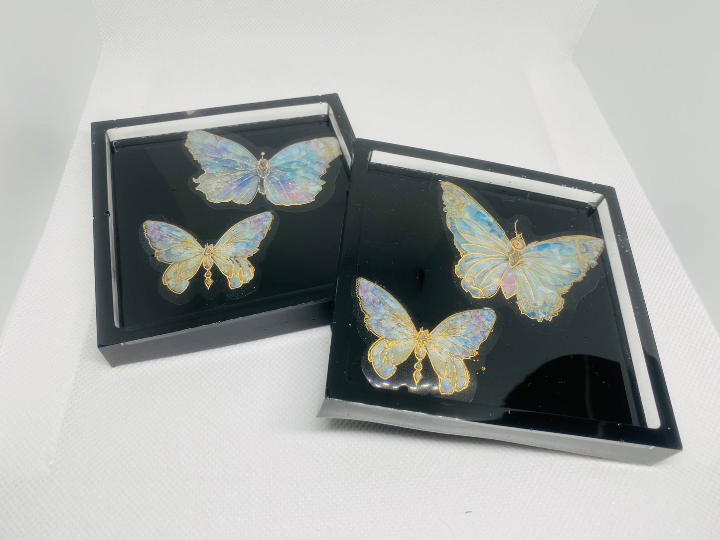 Butterfly square resin coaster