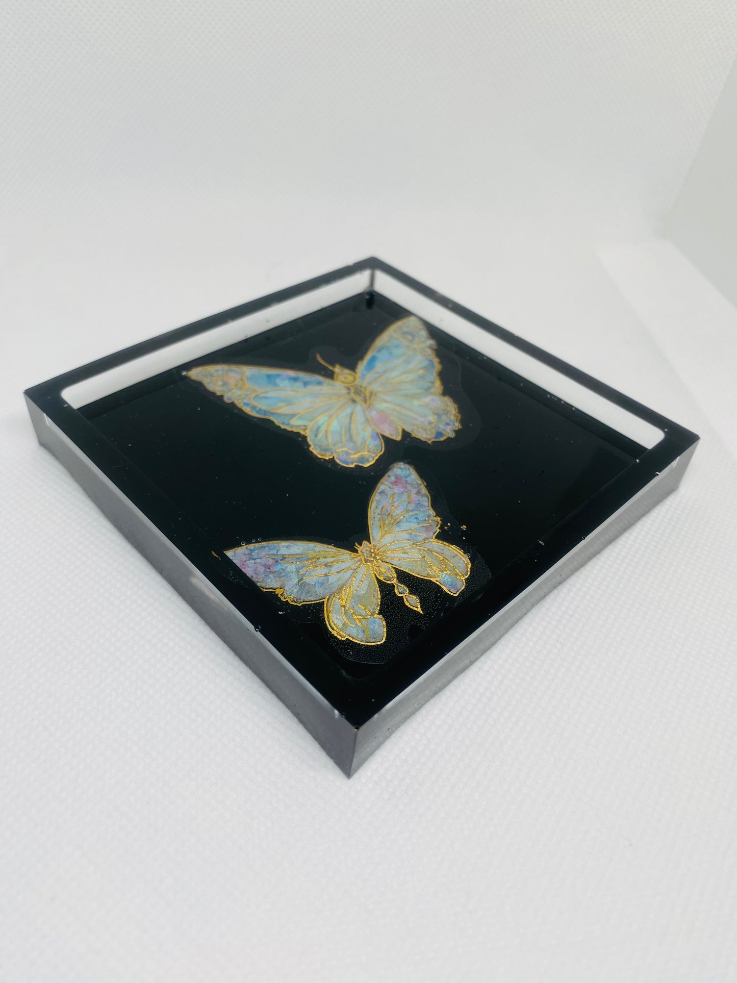 Butterfly square resin coaster